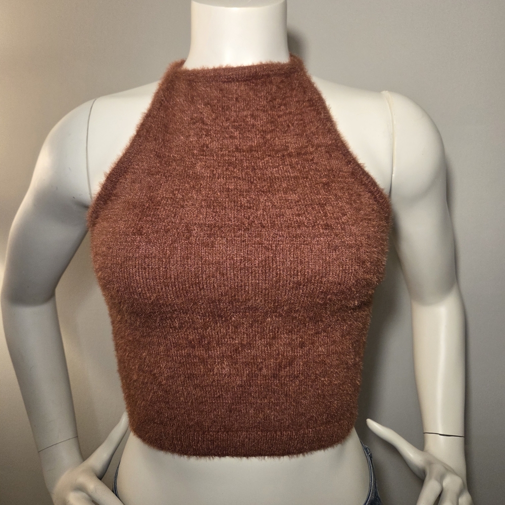 Women's Fuzzy Maroon Halter Top